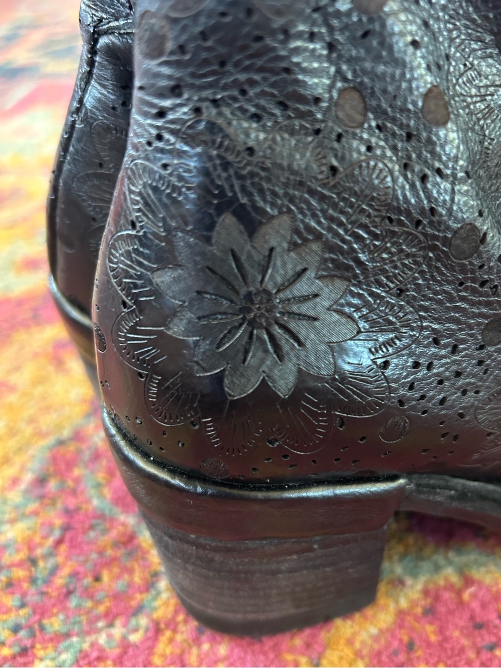 A.S.98 | Women’s Black Floral Embossed Leather Jase Wrap Zip Ankle Boots Size 6 - Picture 8 of 16